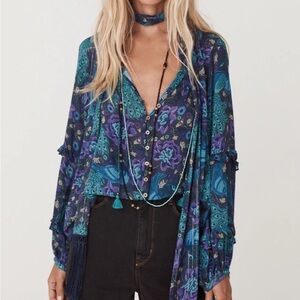 Spell & Gypsy Floral Bird Print Boheme Blouse New With Tags SOLD OUT Size XS